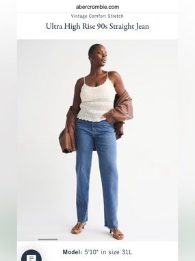 Abercrombie & Fitch Ultra High Rise 90s Straight Jeans - Blue raw hem